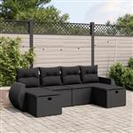 vidaXL 6-delige Loungeset met kussens poly rattan zwart