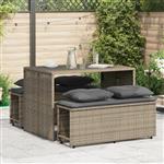 vidaXL 3-delige Tuinset met kussens poly rattan grijs