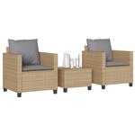 vidaXL 3-delige Bistroset met kussens poly rattan beige