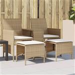 vidaXL Tuinbank 2-zits met tafel en voetenbanken poly rattan beige