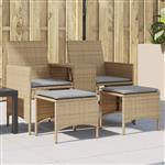 vidaXL Tuinbank 2-zits met tafel en voetenbanken poly rattan beige