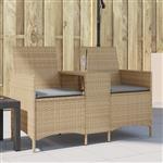 vidaXL Tuinbank 2-zits met tafel en kussens poly rattan beige