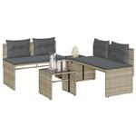 vidaXL 4-delige Loungeset met kussens poly rattan lichtgrijs