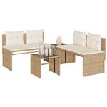 vidaXL 4-delige Loungeset met kussens poly rattan beige