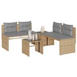 vidaXL 4-delige Loungeset met kussens poly rattan beige