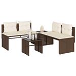 vidaXL 4-delige Loungeset met kussens poly rattan bruin