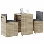 vidaXL 3-delige Bistroset met kussens poly rattan lichtgrijs