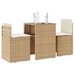 vidaXL 3-delige Bistroset met kussens poly rattan beige