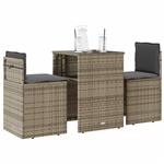 vidaXL 3-delige Bistroset met kussens poly rattan beige