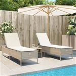 vidaXL Ligstoelen 2 st met kussens poly rattan beige