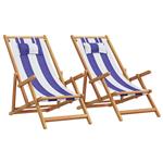 vidaXL Strandstroelen 2st inklapbaar stof en massief hout blauw en wit