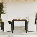 vidaXL 3-delige Bistroset met kussens poly rattan zwart