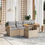 vidaXL 5-delige Loungeset met kussens poly rattan beige