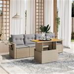 vidaXL 5-delige Loungeset met kussens poly rattan beige