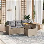 vidaXL 5-delige Loungeset met kussens poly rattan beige