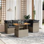 vidaXL 5-delige Loungeset met kussens poly rattan grijs