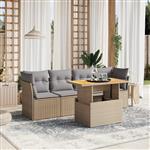 vidaXL 5-delige Loungeset met kussens poly rattan beige