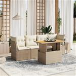 vidaXL 5-delige Loungeset met kussens poly rattan beige