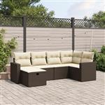 vidaXL 6-delige Loungeset met kussens poly rattan bruin