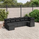 vidaXL 7-delige Loungeset met kussens poly rattan zwart