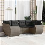 vidaXL 6-delige Loungeset met kussens poly rattan grijs