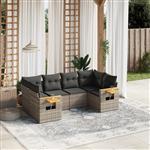 vidaXL 6-delige Loungeset met kussens poly rattan grijs