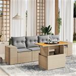 vidaXL 5-delige Loungeset met kussens poly rattan beige