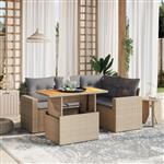 vidaXL 5-delige Loungeset met kussens poly rattan beige