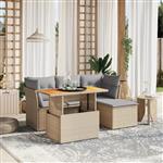 vidaXL 6-delige Loungeset met kussens poly rattan beige