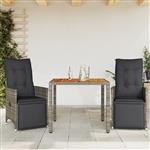 vidaXL 3-delige Bistroset met kussens poly rattan grijs