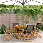 vidaXL 5-delige Tuinset poly rattan en massief hout zwart