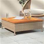 vidaXL Tuintafel 70x70x25 cm poly rattan en acaciahout beige