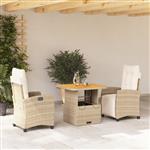 vidaXL 3-delige Tuinset met kussens poly rattan beige