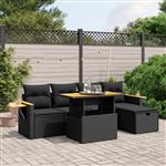 vidaXL 6-delige Loungeset met kussens poly rattan zwart