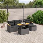 vidaXL 6-delige Loungeset met kussens poly rattan zwart