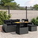 vidaXL 6-delige Loungeset met kussens poly rattan zwart