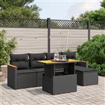 vidaXL 6-delige Loungeset met kussens poly rattan zwart