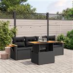 vidaXL 5-delige Loungeset met kussens poly rattan zwart