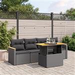 vidaXL 5-delige Loungeset met kussens poly rattan zwart