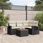 vidaXL 5-delige Loungeset met kussens poly rattan zwart