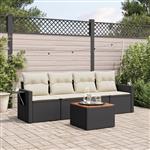 vidaXL 5-delige Loungeset met kussens poly rattan zwart