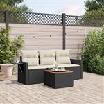 vidaXL 4-delige Loungeset met kussens poly rattan zwart