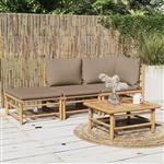 vidaXL 3-delige Loungeset met kussens bamboe taupe