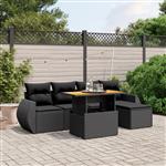 vidaXL 6-delige Loungeset met kussens poly rattan zwart