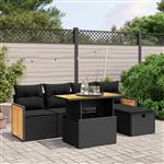 vidaXL 6-delige Loungeset met kussens poly rattan zwart