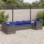 vidaXL 7-delige Loungeset met kussens poly rattan grijs