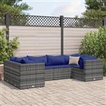 vidaXL 6-delige Loungeset met kussens poly rattan grijs