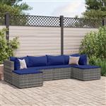 vidaXL 6-delige Loungeset met kussens poly rattan grijs