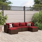 vidaXL 6-delige Loungeset met kussens poly rattan bruin