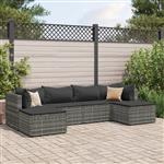 vidaXL 6-delige Loungeset met kussens poly rattan grijs